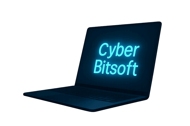 Laptop z logo Cyber Bitsoft – strony internetowe Olsztyn